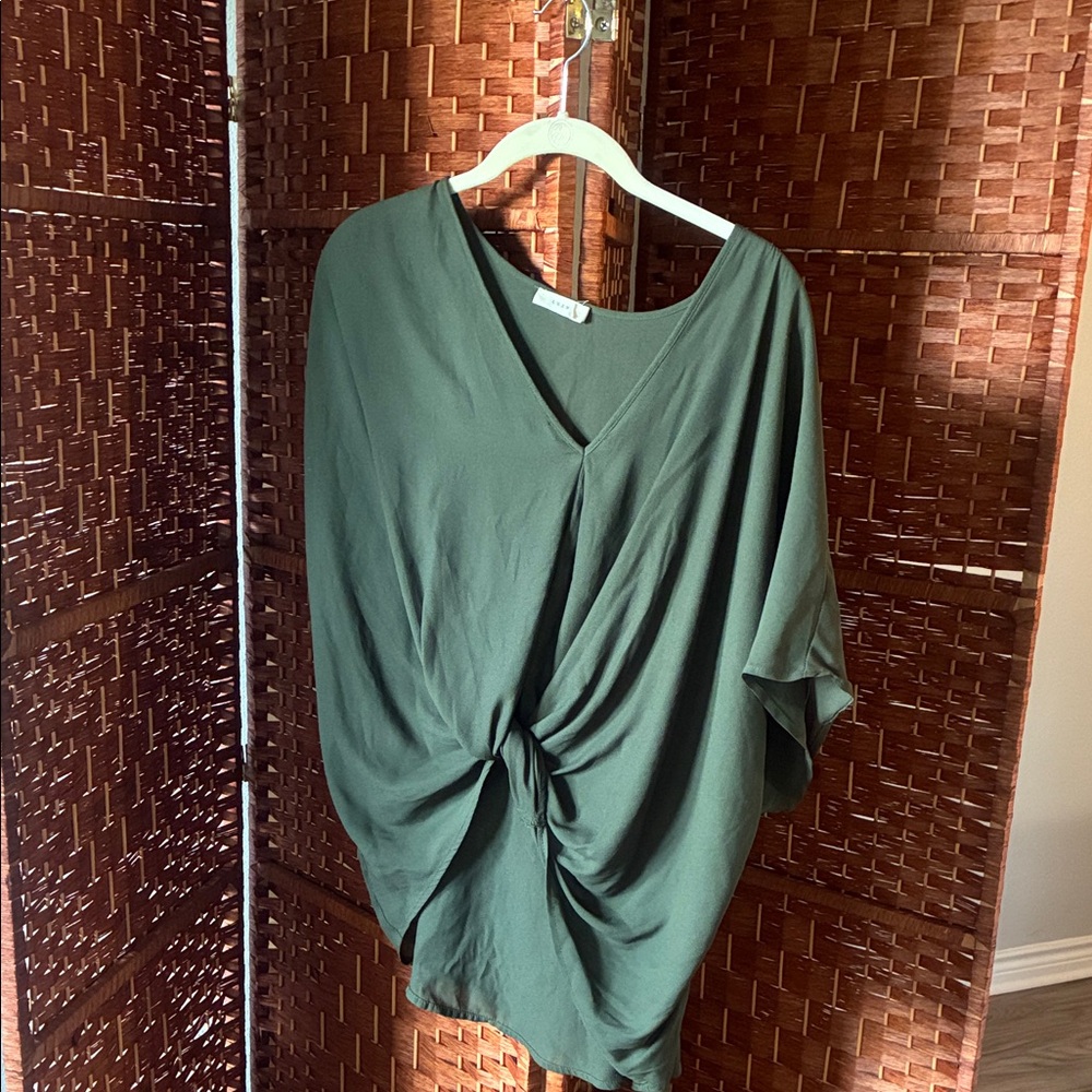 Lush Deep Green Twist Front Blouse